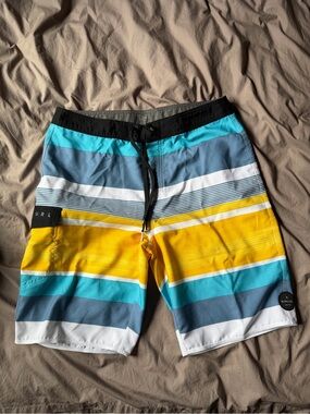 Rip Curl System Mens Board Shorts Swimming Trunks Blue/Yellow/White Size 32